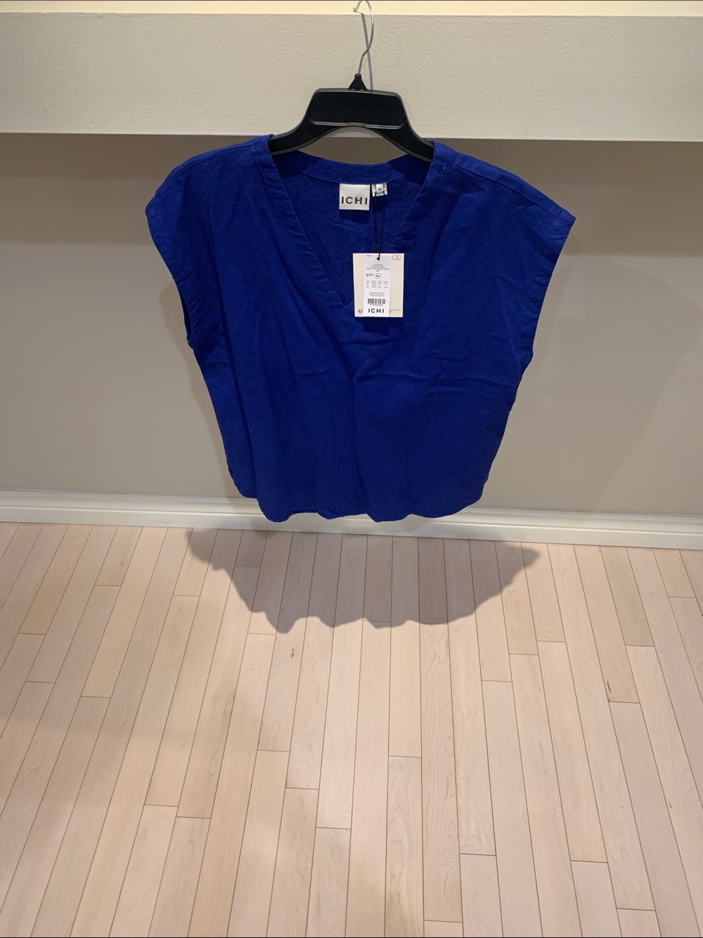 ICHI Women's V-Neck Cap Sleeve Blouse in Cobalt Blue